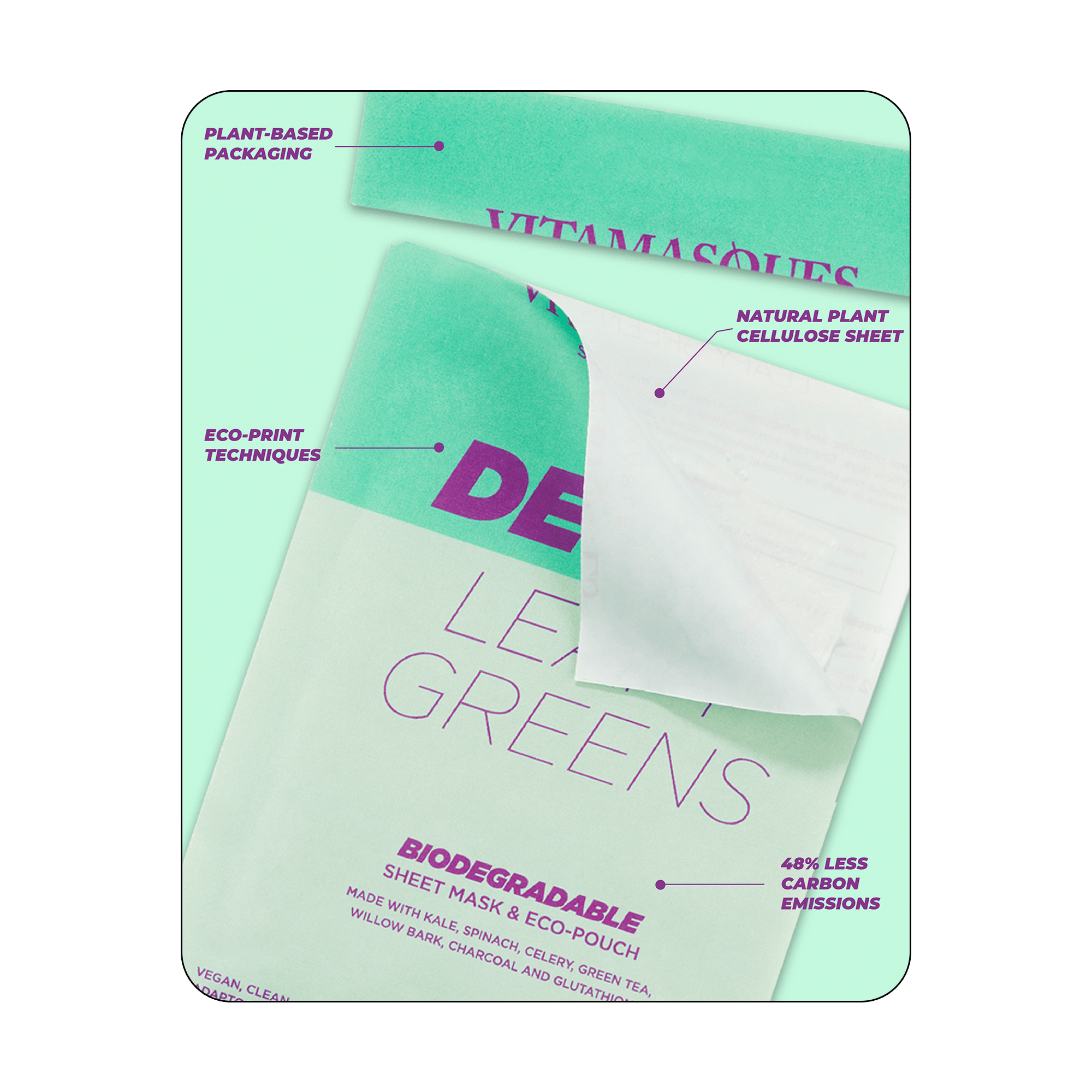 Detox Leafy Greens Biodegradable Face Sheet Mask - Vitamasques