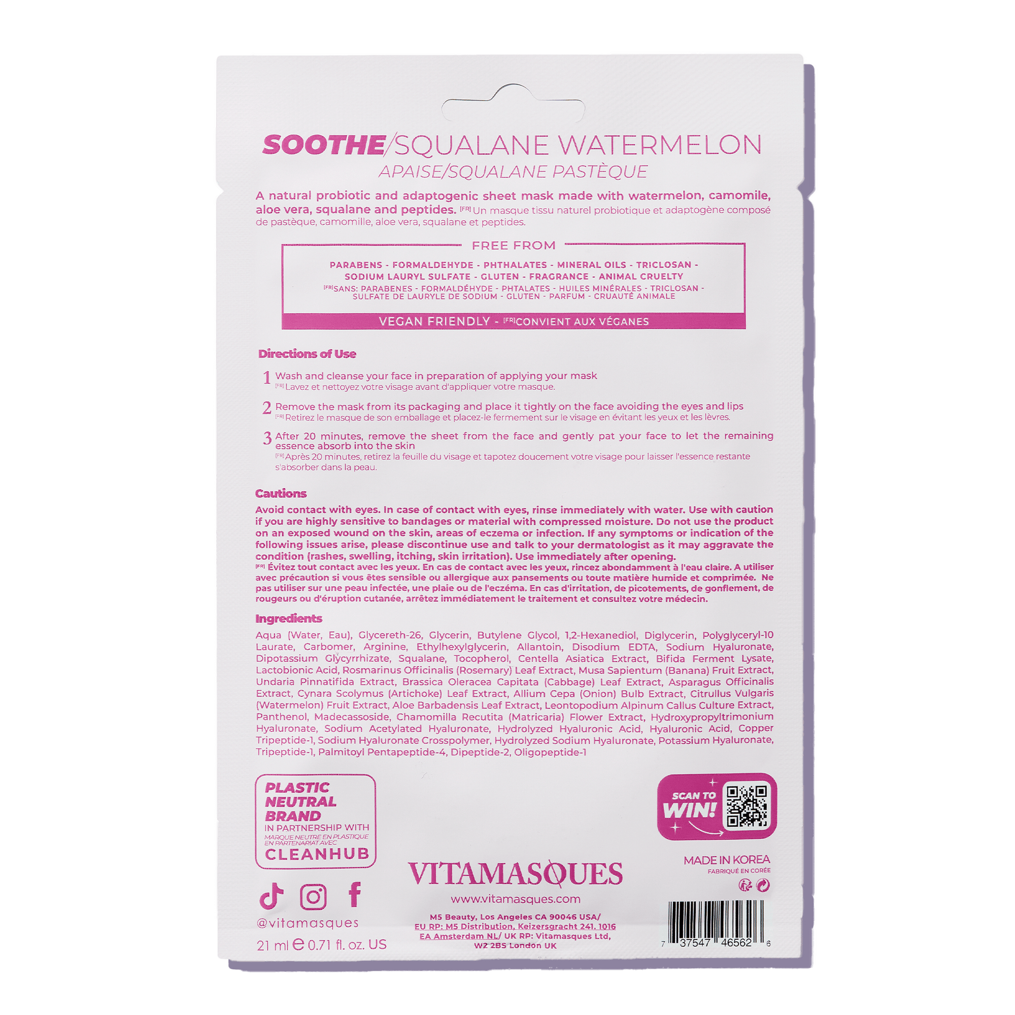 Squalane Watermelon Soothe Face Sheet Mask - Vitamasques