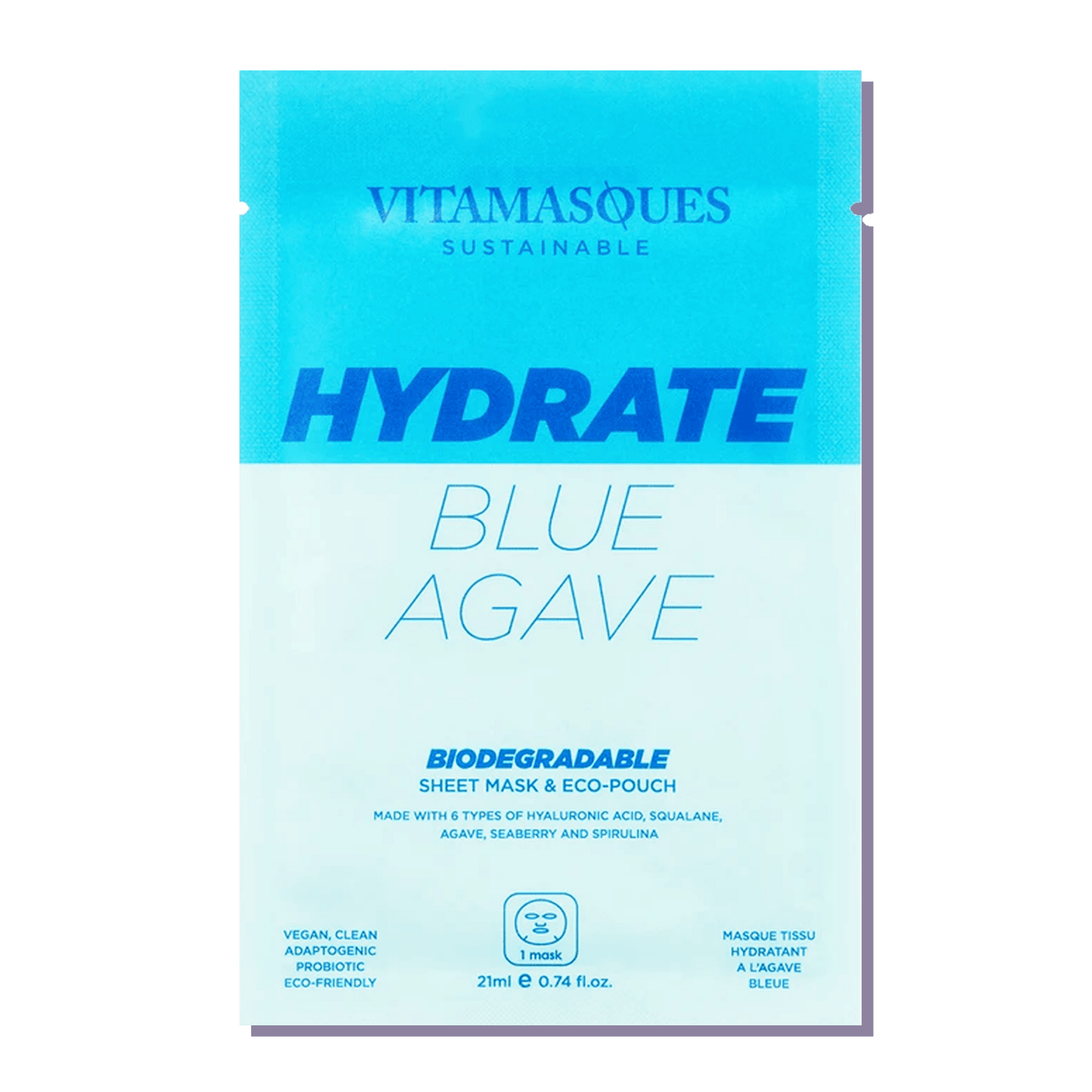 Hydrate Blue Agave Biodegradable Face Sheet Mask - Vitamasques